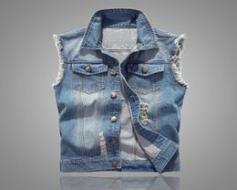 Slim Fit Cowboy Male Jacket Vest Ripped Denim Vest Men039s Jacket Sleeveless Casual Waistcoat Mens Jean Coat 5XL3581406