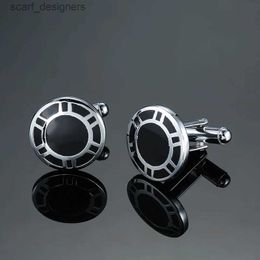 Cuff Links Luxury Silvery Black Enamel Round Cufflinks For Mens Women High Quality Classic Style Business Shirt Cuff Button Y240411