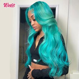 HD Remy Mint Green Colored Wig Human Hair Body Wave 13x4 Lace Front Wig For Black Woman Brazilian Pre-plcuked 613 Lace Wig 180 %