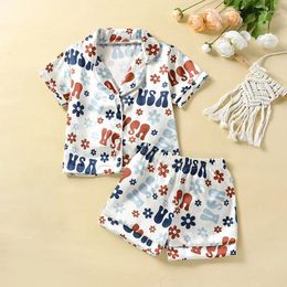 Clothing Sets Toddler Pajamas Baby Boy Girl Pjs Short Sleeve Button Down Satin Tops And Shorts Kids 4th Of July