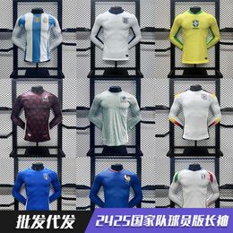 2024 England Germany Brazil Italy Mexico Long Sleeved Players Football Jersey