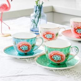 Cups Saucers Bone China Gold Edge Cup And Saucer Set English Afternoontea Coffee Mug Women's Gift Ceramic Retro Flower Drinkware