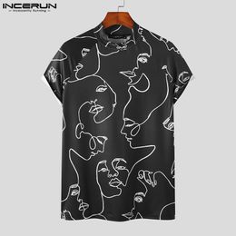 Summer Men T Shirt Printing Turtleneck Short Sleeve Skinny Male Tee Tops 2023 Stylish Casual Streetwear Camisetas S-5XL INCERUN