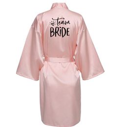 Wedding Party Team Bride Robe With Black Letters Kimono Satin Pyjamas Bridesmaid Bathrobe NLJY001