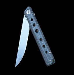 Ball Bearing Flipper Folding Knife D2 Satin Drop Point Blade Black Carbon Fibre Handle EDC Pocket Gift Knives2672546