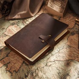 High Quality Rustic Genuine Leather Rings Notebook A6 Spiral Diary Brass Binder Journal Sketchbook Agenda Planner Stationery