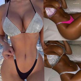 Women's Swimwear Sexy Women Sequin Rhinestone Crystal Diamond Push Up Bikini Set Bra High Waist Swimsuit Bathing Suit