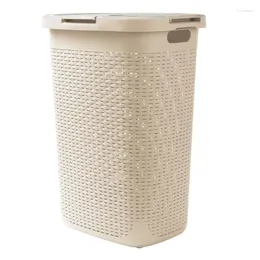 Laundry Bags Mind Reader 60 Litre Plastic Basket With Cutout Handles & Lid Ivory