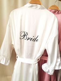 Blush Ruffle Silk Kimono Custom Robe for the Wedding Bride White Personalised Bridesmaid Robes Bachelorette Party Satin Gown New