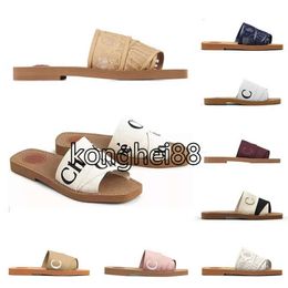 Designer Slippers Woman Woody lace Lettering canvas Slippers Flat Mule Slides Platform Slipper Summer Sandels Beach Shoes Sliders Flip Flops Clogs Sandles