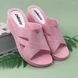 Slippers Women's Summer One Word Hollow Wedges Casual Thick Sole Non Slip Home Outdoor Beach