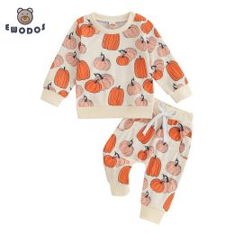 Trousers EWODOS 03Years Toddler Baby Boys Girls 2Pcs Halloween Outfits Long Sleeve Pumpkin Print Sweatshirt + Pants Set Toddler Clothes