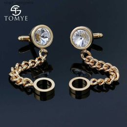 Cuff Links TOMYE Gold Silver Colour Chain Crystal Cufflinks High Quality French Shirts Copper Buttons Accessories Jewellery For Men XK18S003 Y240411
