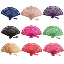 Decorative Figurines Colourful Fragrant Wood Fans Children's Folding Bamboo Hand Fan Bags Tassels Carved Wooden Wedding Favours And Gifts