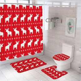 Shower Curtains Christmas Reindeer Curtain Sets Non Slip Rug Toilet Lid Cover Bath Mat Cute Animal Elk Xmas Holiday Decor Home Tub Screen