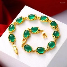 Charm Bracelets Drop Women Retro Bracelet Emerald Jade Vintage 24K Gold Plated Female For Mother