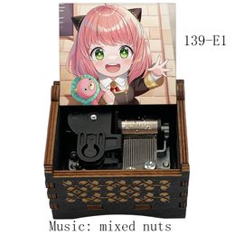 Anya Forger qute Colour print music Mixed Nuts from anime sp family Wood mechanical Music Box kids Birthday Children fans gift