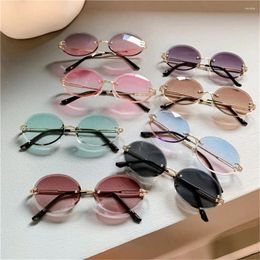 Sunglasses 2024 Rimless Oval Colour Lens Vintage Small Metal Punk Sun Glasses Trendy Frameless Shades UV400 Protection