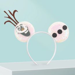 2024 New Frozen Snowman Character Mouse Ears Headband For Girls 5"Bow Festival Party Hairband Children DIY Hair Accessories