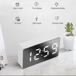 LED Mirror Desktop Alarm Clock USB Digital Alarm Snooze Display Time Night Light Home Decor Gifts For Festival