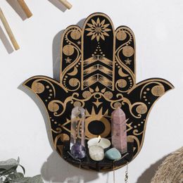 Decorative Plates Hamsa Crystal Display Shelf Evil Eye Decor Wooden Shelves Holder Floating For Rock Gemstones Home Meditation Gifts