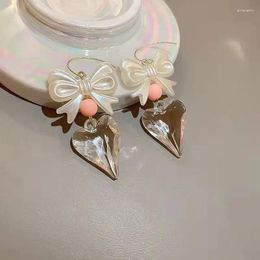 Dangle Earrings Harajuku Acrylic Creative Y2K 2000s Bowknot Heart Hook For Women Fashion Aesthetic Temperament Sweet Romantic Jewelry