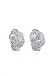 Charm 925 Sterling Silver Plated Love Knot Stud Earrings for Ladies Women 12mm Diameter High Polish7828827