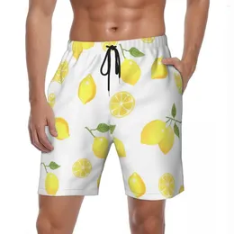 Men's Shorts Lemon Pattern Gym Summer Art Print Sports Fitness Beach Short Pants Man Fast Dry Casual Plus Size Swimming Trunks