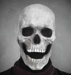 Full Head Skull Mask Helmet With Movable Jaw Masques Entire Realistic Latex Scary Skeleton Z L2205301504456