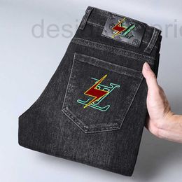 Men's Jeans Designer Fashion Brand Jeans Men's Slim Fit Feet Elastic Medium High Waist Casual Long Pants W536