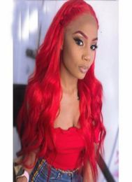 13x4 Lace Front Human Hair Wigs With Baby Hair Pre Plucked Brazilian Remy Long Body Wave Wig Bright Red Colour For Women1105353