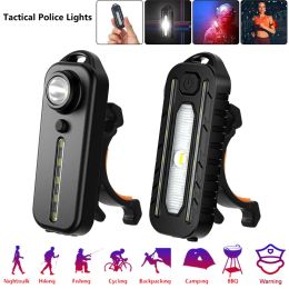 LED Red Blue Shoulder Tactical Police Flashlight with Clip USB Rechargeable Torch Bike Taillight Helmet Warn Light