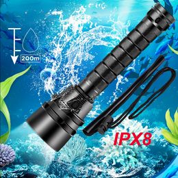 Professional Scuba Diving Flashlight L2 Waterproof IPX8 Underwater 200 Metre LED Torch Light Lanterna Torch with Hand Rope