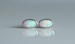 Stud Earrings 925 Sterling Silver Bezel Setting Ear Jewelry For Women Fashion White Fire Opal Wedding Top Quality1317641