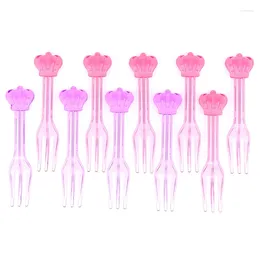 Forks 10 Pcs Cute Cartoon Transparent Fruit Fork Set Grade Plastic Mini Kids Cake Pick Stick Lunch Bento Accessories