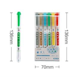6Pcs/Set Double Head Candy Color Dots Highlighter Set Fine Art Painting Note Marks Fluorescent Pen Set