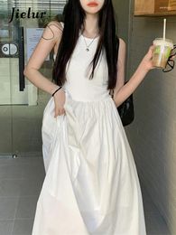 Casual Dresses White Slim Female Tank Dress French Style Sleeveless O-neck Solid Colour Summer Elegant Office Lady Fashion