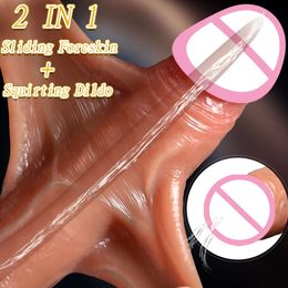 2024 New 2 IN 1 Sliding Foreskin Dildo Ejaculating Realistic Penis Spray Water Dick with Suction Cup sexy Toys for Women Couples