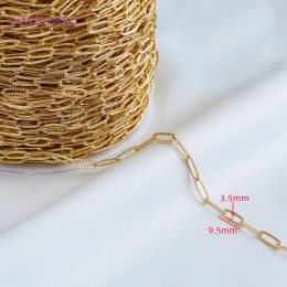 Trendy Paperclip Link Chain 14K Gold Plated Flat Oval Cable Texture Chain For Jewellery Necklace Making Findings