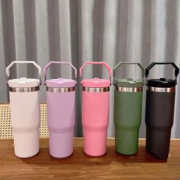 STOCK 30 OZ stainless steel Tumbler Cups With Straw vehicle-mounted Car Mugs American large-capacity desktop office Water Bottles 0411