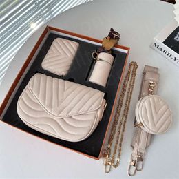 Designer Bag Threepiece Set One Shoulder White Flip Buckle Striped Handbag Mini Wallet CYX041105