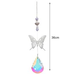 Crystal Wind Chimes Butterfly Hanging Ornament Sun Catcher Window Windchimes Rainbow Prism Pendant for Garden Patio Decor