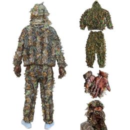 Pants 4 Pieces Unisex 3d Camouflage Suit Outdoor Ghillie Suit Hunting Clothes Jacket +pants +hunting Headgear +hunting Gloves 4 Pieces