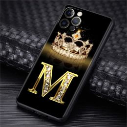 Black Soft Case for Apple iPhone 13 14 12 11 Pro Max mini 7 8 6 6S 15 13Plus XR X XS Max cell Phone fundas Crown Alphabet Letter