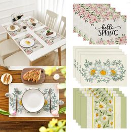 Table Mats Circular Mat Large 4PCS Spring Green Flowers Running Chrysanthemum Western Placemat Linen Printed Heat Woven