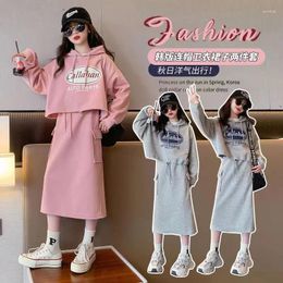 Clothing Sets Girls Hooded Sweatshirt Spring Big Kids Long Sleeve Tops Dress 2Pcs Suits Autumn Teenagers Fashion Outfits Children Clothes