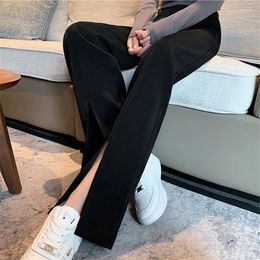 Women's Pants High Waist Suit Wide Leg Flare Spring Summer Front Split Female Elegant Minimalism Straight Trousers 2024