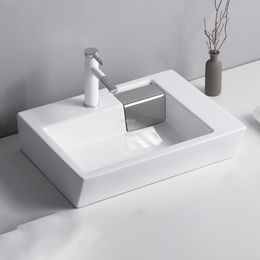 Creative Ceramic Bathroom Sinks Rectangular Countertop Basin Household Bathroom Wash Basin Nordic Art Basin Side Drain Washbasin