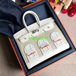 House Platinum Bags Bk Leather Handbags High Quality Handmade Wax Thread New Style Bag Colour Matching House Bag Alligator Skin Matching Por have logo HBJX