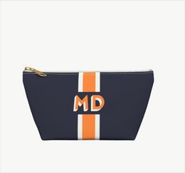 parchment canvas stripe shadow monogram pouch Personalised makeup initial cosmetic bag custom bridesmaid bachelotte pouch